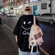 (In stock locally) T-shirt Lelaki Lengan Pendek, Cetakan Muka Tersenyum Lucu Gds, Longgar, Leher Bul