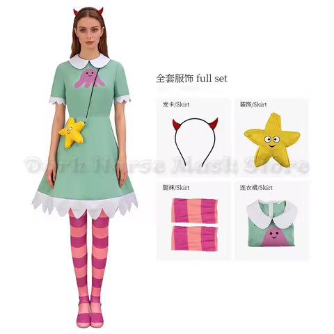 Anime Star vs. the Forces of Evil Cosplay Star Butterfly Green Dress Red headwear Socks Halloween Ca