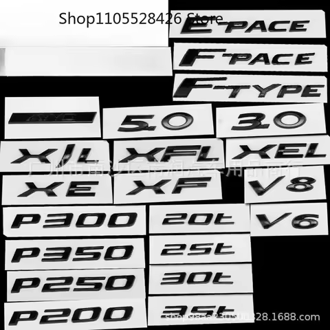 Black Logo Emblem Car Rear Trunk Badge Decal 5.0 3.0 V6 V8 P300 P350 P200 20t 25t 30 35t AWD For XF 