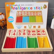 Set of Math Sticks Addition, Subtraction, Multiplication and Division Wooden Tray Box - Stick Worksh