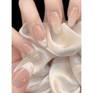 nails handmade nails Exquisite Girl Heart Wearing Nails Nude Color Almond Shape Classy Bow Wearable 