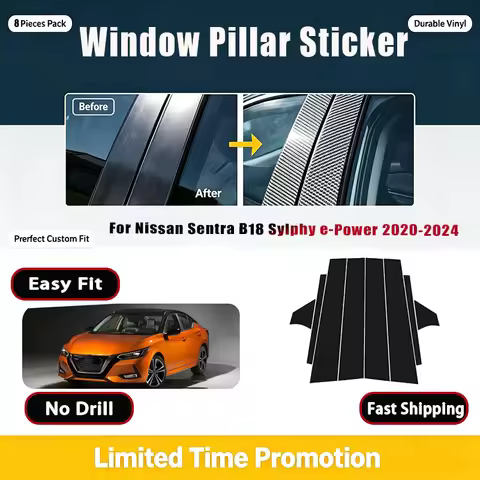 For Nissan Sentra B18 Sylphy e-Power 2020-2024 Car Window Center B C Pillar 8PCS Trim Cover Stickers