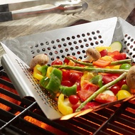 Stainless Steel Square Vegetable Grill Tray With Perforated Grill Tray Outdoor Barbecue Tool BBQ Vegetable Fish Kabob Grill Pan