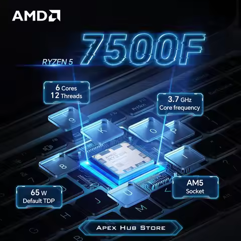 NEW AMD R5 7500F L3=32M Socket AM5 3.7GHz 6-Core 12-Thread Processor 65W Applicable to B650 Ryzen 5 