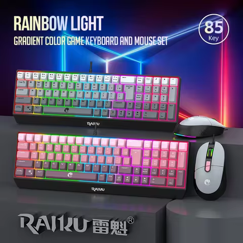 T85 Wired 100-Key Gradient Color Keyboard and Mouse Set LED Backlit Keyboard Gaming Multicolor Compu