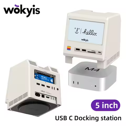 Wokyis M5 10Gbps Mac mini M4 Dock 5inch Full HD IPS Screen USB-C HUB Monitor Display with M.2 SSD En
