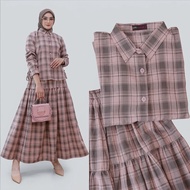 KATUN Finna Set 4 One Set Haruka Checked CottonWanita, Pleated Skirt, Nursing Friendly, Modern Premi