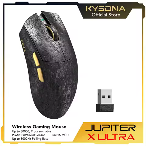KYSONA Jupiter X Ultra Tri-Mode Wireless Esports Gaming Mouse PAW3950 30000DPI 8KHz Polling Rate 61g