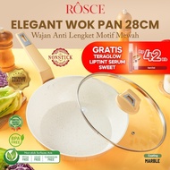 (FREE LIPTINT 42RB) WOK PAN 28 CM ELEGANT Brown white marble wokpan PAN kitchen cooking PAN without 