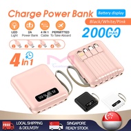 【SG Ready Stock】MINI Powerbank Charging Power Bank Powerbank 20000 Mah with 4 Built in Cable LED Display