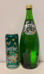 一套兩件價 Perrier x murakami 村上隆 花花 玻璃樽 750ml 罐裝 330ml  carbonated natural mineral water 有氣礦泉水