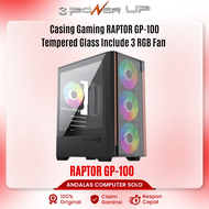 Casing PC RAPTOR GP 100 Tempered Glass ATX M-ATX Include 3 Fan RGB Casing Gaming