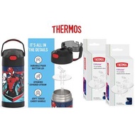 美國 Thermos 不鏽鋼真空兒童保溫吸管水壺 - SpiderMan + 吸管替換配件 (4 件裝)