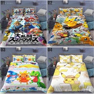 Pokemon Bedsheet Pillowcase Single/Super single/Queen/King Bed Set Pikachu Fitted Bedsheet cartoon beddings