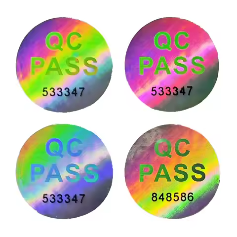 200/400pcs QC PASS Hologram Stickers with Black Random Numbers, Shiny Laser Round Sticker for Qualit