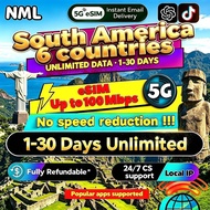 🌎NML South America:6 countries eSIM 5G 3-30 Days Daily500MB-20GB High-Speed Unlimited Data eSIM SA |