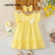 Lovito Kids Cute Dress Jacquard Spring/summer Yellow Dress for Girl L160LD198 Lovito Kids Gaun Jacqu
