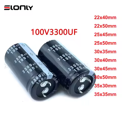 2pcs 100V 3300uF 22x40 22x50 25x45 25x50 30x35 30x40 30x45 30x50 35x30 35x35mm Pitch 10mm Nichicon H