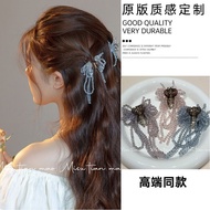 Side Crystal Tassel Bow Light Luxury Heavy Industry Super Fairy Flower Tassel Half-Tie Clip Back Hea