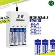DoublePow AA/AAA Rechargeble Battery 900mAh 1200mAh 1250mAh 3200mAh NiMH Battery 4pcs AA AAA Charger