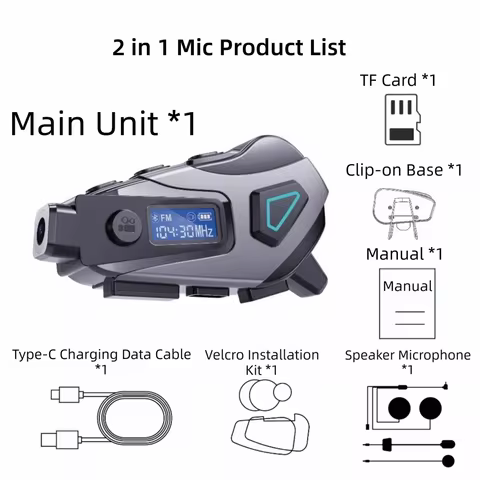 Waterproof IPX8 Helmet Bluetooth Headset HiFi Sound DVR Record Motorcycle Bluetooth Headset Noise Ca