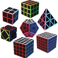 ComBo Bộ 7 Loại Rubik Biến Thể Carbon Viền Đen Moyu. Rubic 2x2 3x3 4x4 5x5 Tam Giác 12 Mặt Skewb