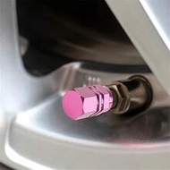 4pcs Pink Aluminum Alloy Car Wheel Tire Valve Stem Caps, Hexagon Shape, Dustproof Waterproof, No Bat
