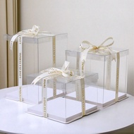 1pc Transparent Cake Box With "LOVE IS ETERNAL" Print Ribbon - PET Material, Square Shape, Reusable