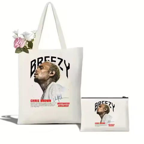 2026 Vintage Chris Brown 11 11 Tour Printed Tote Bag Chris Brown Tote Bag Modern Pop Singer Canvas B