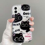 1pc Super Cute Big Eye Coal Cat Cream Pattern Soft Shell Anti-Drop Cream Shell Asymmetrical Shape Ph