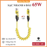 XO 4in1 charging cable, 65W 4-lead fast charging cable - Metal cable spring charging cable. Phone ch