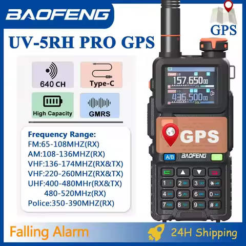 Baofeng UV-5RH Pro GPS Walkie Talkie Falling Alarm 640CH FM NOAA One Touch Search Frequency Upgrade 
