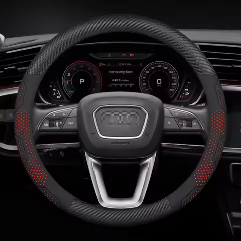 37-38cm Carbon Fiber Pattern Breathable Steering Wheel Cover for Audi A4 A5 A6 A7 A8 Q5 Q7 Q8 A3 8Y 
