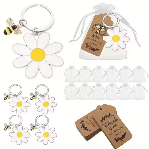 36pcs/12set Bee Employee Appreciation Gift Cute Bee Keychains Thank You Cards Organza Bag Inspiratio