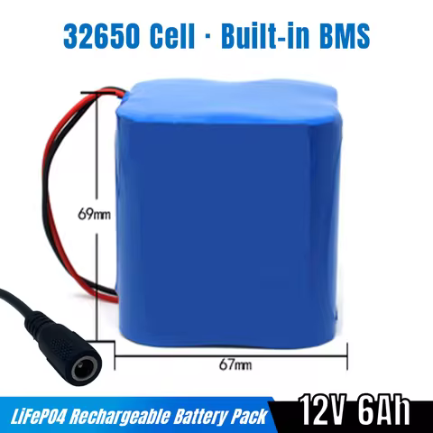 12.8V 6Ah LiFePO4 Battery Pack Battery Pack Built-in BMS 32650 Cell Lithium Iron Phosphate for Solar