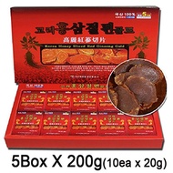 [USA]_Hong Sam Jeong 100% Korean Red Ginseng Root Honeyed Slices, 5 Box X 200g(10ea X 20g), Saponin,