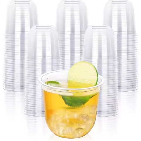 100 Pcs Disposable Stemless Glasses 12oz Crystal Plastic Wine Glasses Clear Classic Cup for Meeting 