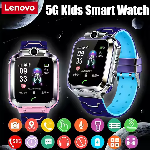 Lenovo 2026 5G Kids Smart Watch Sim Card Call SOS GPS Location Child Smart Watch Camera Waterproof W