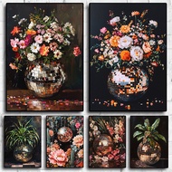 Disco Ball Funky Wildflower Bouquet Moody Poster Canvas Painting Wall Art Pictures Home Hotel Decor