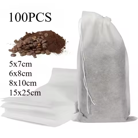 100pcs Non-woven Cold Brew Bag Portable Pull-string Disposable Coffee Filter Bag Fine Mesh Brewed Ic