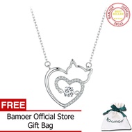 BAMOER สร้อยคอแมวแท้925เงินสเตอร์ลิงสง่างามทำด้วยเพชรสวิสสำหรับผู้หญิง SCN503เครื่องประดับแฟชั่น
