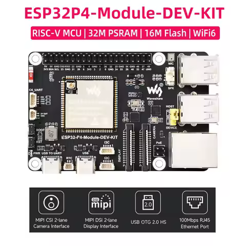 Waveshare ESP32-P4 Development Board ESP32-C6 Wi-Fi 6 Bluetooth 5 MIPI CSI DSI USB PoE RJ45 Port TF 