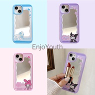 Mirror Make-up Casing for iPhone 14 Pro Max 13 Soft Silicone Kuromi  iPhone14 13Pro Max Kity Cinnamoroll Cartoon Cute cover