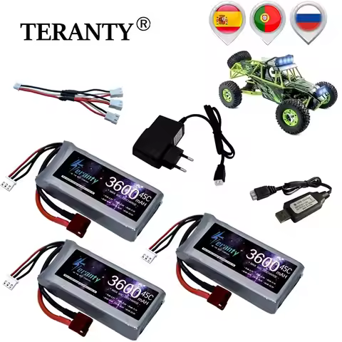 7.4V 3600mAh 45C RC Lipo Battery and Charger Sets For Wltoys 12428 12423 RC Car feiyue 03 Q39 parts