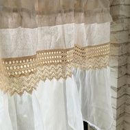 Rèm cửa vintage decor vải canvas trắng be phối ren bèo voan Nhà Xinh Decor trang trí homestay