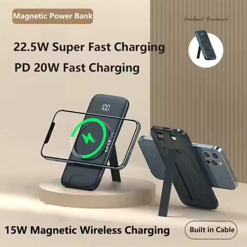 20000mAh Magnetic Power Bank with Cable Stand Wireless 22.5W Fast Charger Powerbank For Magsafe for 