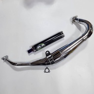 SJR ท่อสูตร ท่อลอดท้อง LS ชุบโครเมี่ยม + ปลายท่อ SJR ปลายสีดำจุกน้ำเงิน