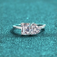 X-084 925 Sterling Silver Women's Diamond Ring, 2 Carat Special-Shaped Moissanite (Including Certifi