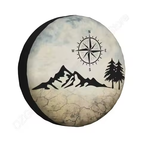 Nature Mountain Compass Spare Tire Cover Wheel Protectors for Trailer Rv SUV Truck Camper Travel Tra
