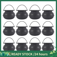 12Pcs Mini Black Cauldron with Handle Halloween Mini Witch Cauldron Halloween Pot Candy Holder for H